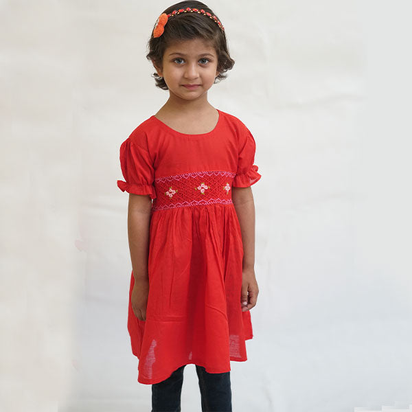 Handmade  Smoking Frock Red