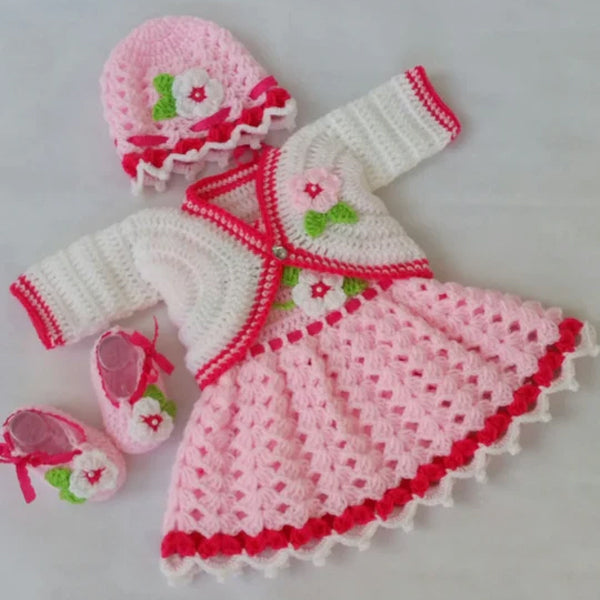 Code:02 Handmade Baby Dress British Style Pink(4 piece set)
